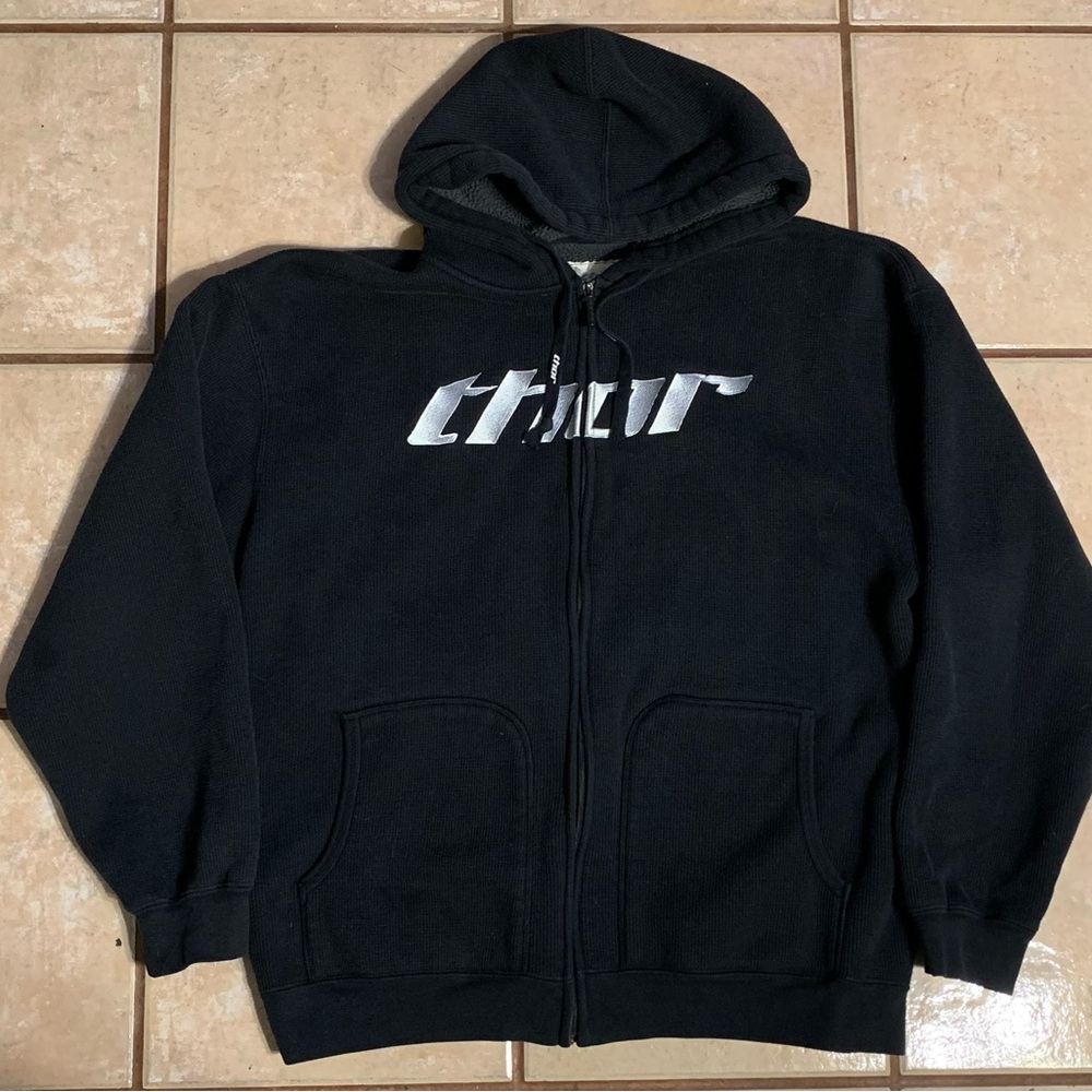 Y2K Thor MX Full-Zip Hoodie Sweatshirt w/ Polyester Sherpa Lining Retro Skater